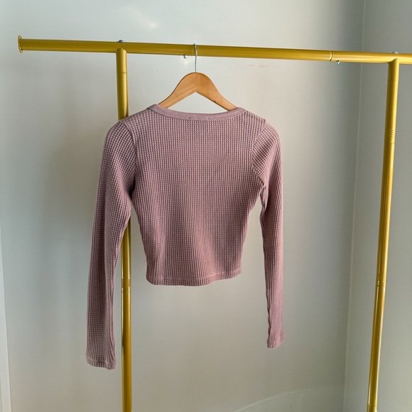EUC MWL Waffle Long-Sleeve Crop Tee Size Pale Thistle - Picture 3 of 5
